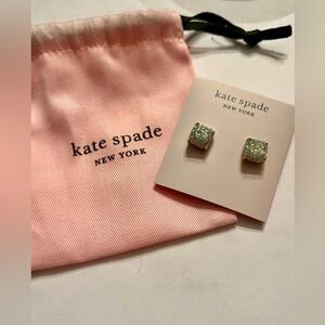 NWT Kate Spade Opal Glitter Small Square Studs with Felt Pink Bag